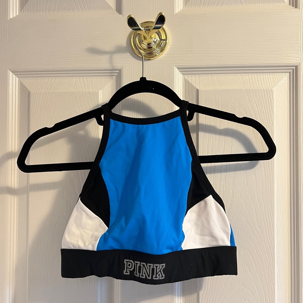victoria’s secret, pink, blue, white, black, sports bra, halter neck